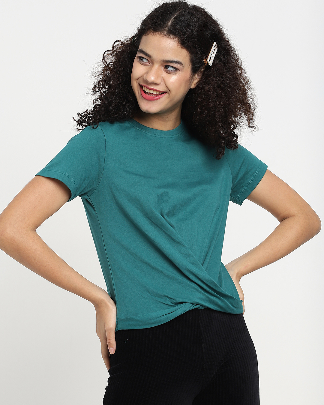 Shop Women's Snazzy Green Wrap Round Relaxed Fit T-shirt-Back