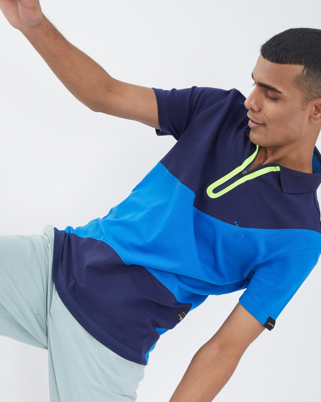 Shop Azure Cut & Sew Knitted Zipper Polo T Shirt-Back