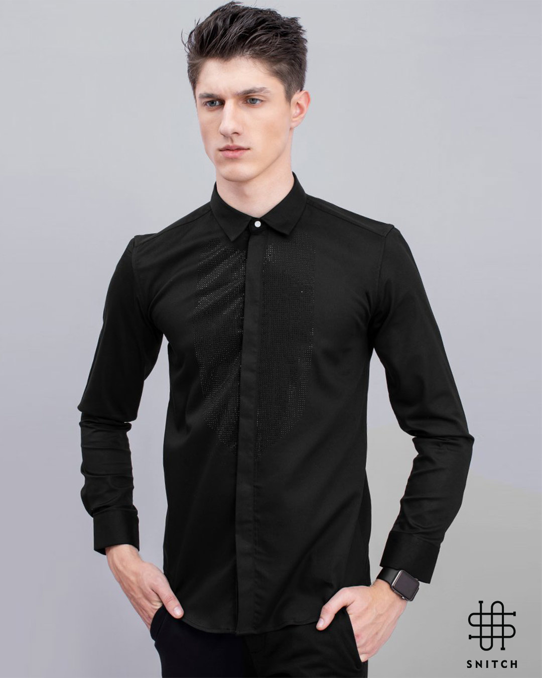 Buy Snitch Black Beaded Designer Shirt for Men black Online at Bewakoof