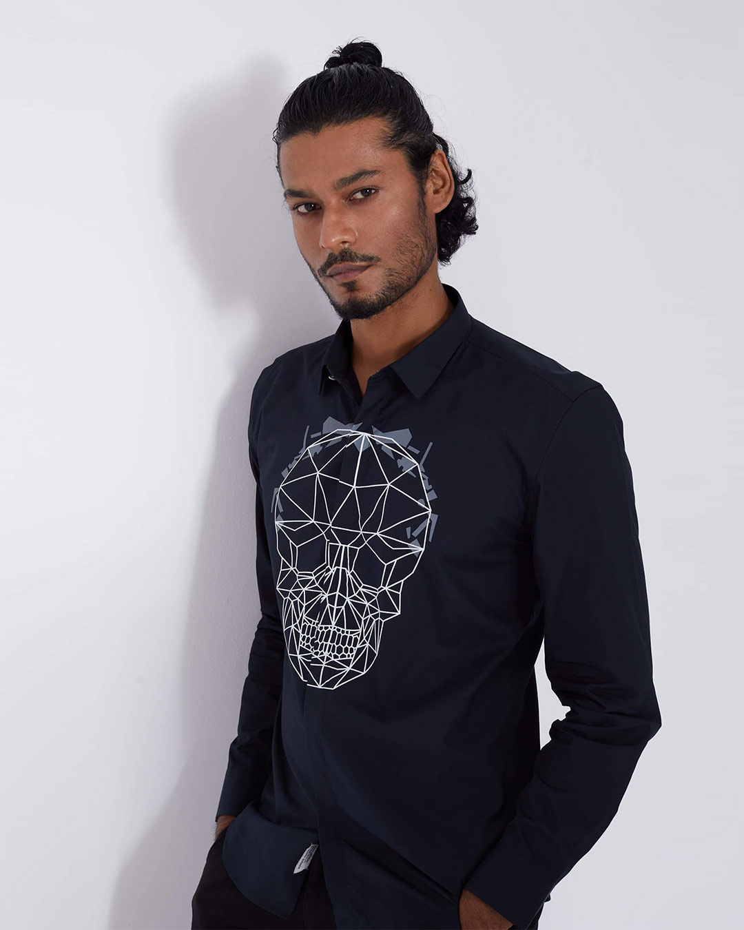 Shop Black Geometric Skull Print Shirt-Back