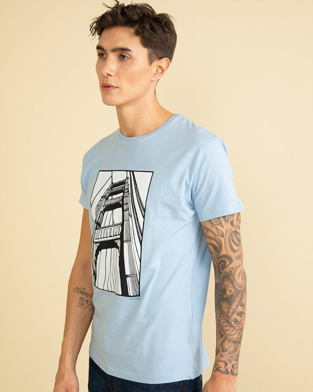 Shop Bridge Sky Blue Graphic T Shirt-Back