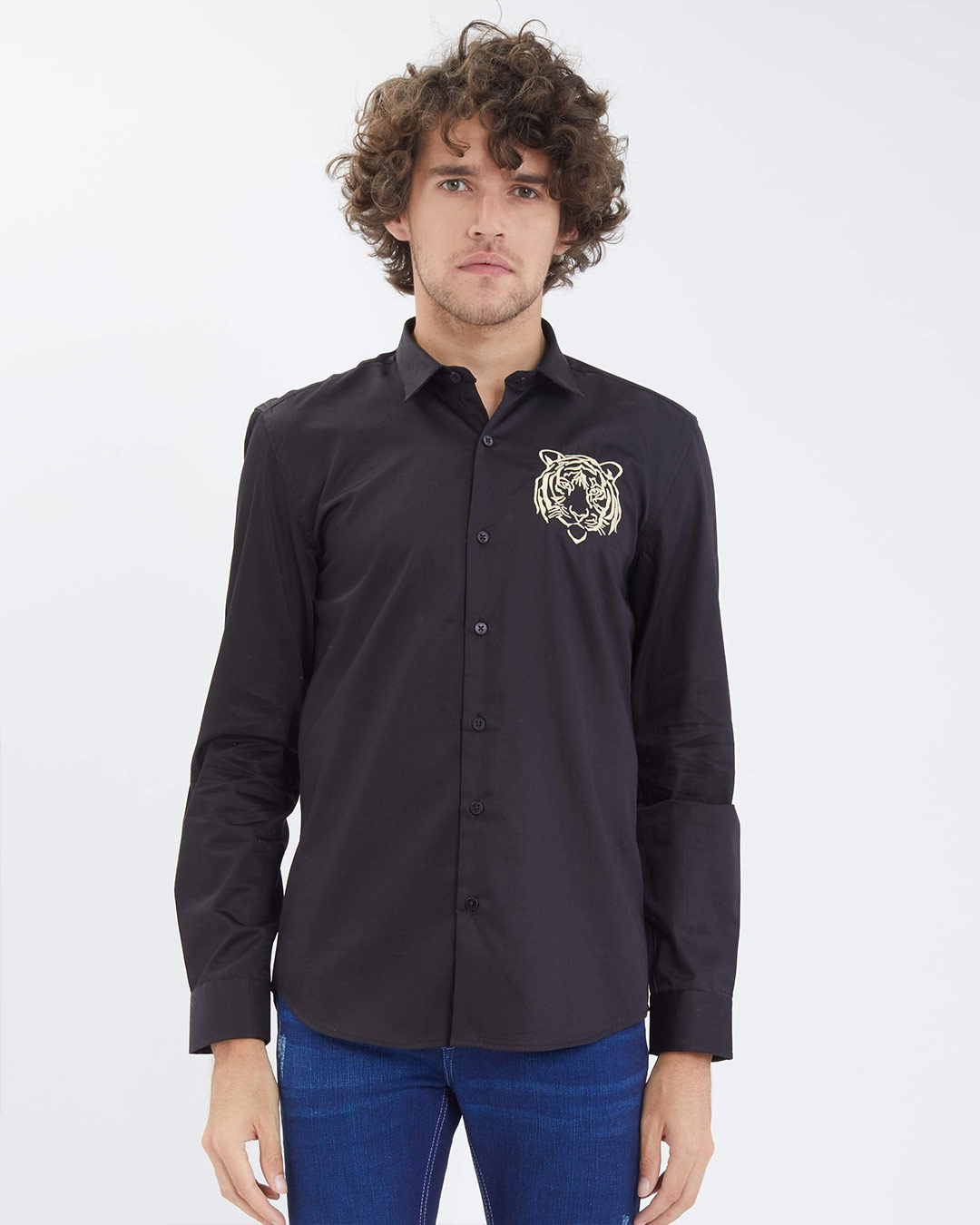 Shop Caspian Tiger Black Satin Shirt-Back