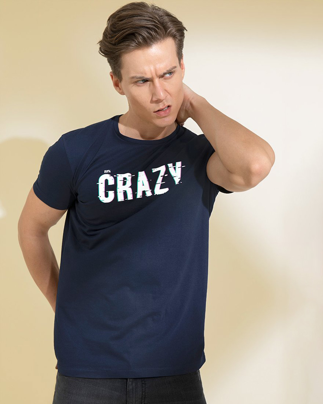 Shop Crazy Navy Graphic T Shirt-Back