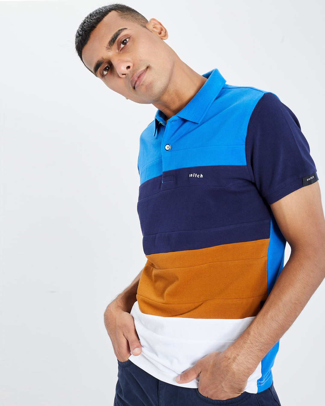 Shop Egyptian Cut & Sew Knitted Polo T Shirt-Back