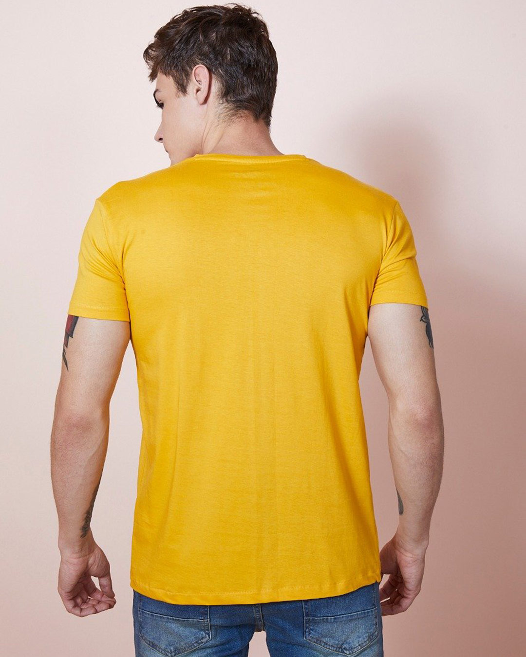 Shop Geometric Mustard Graphic T Shirt-Back