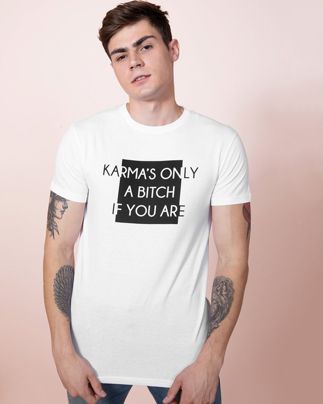 Shop Karma Bitch White T Shirt-Front