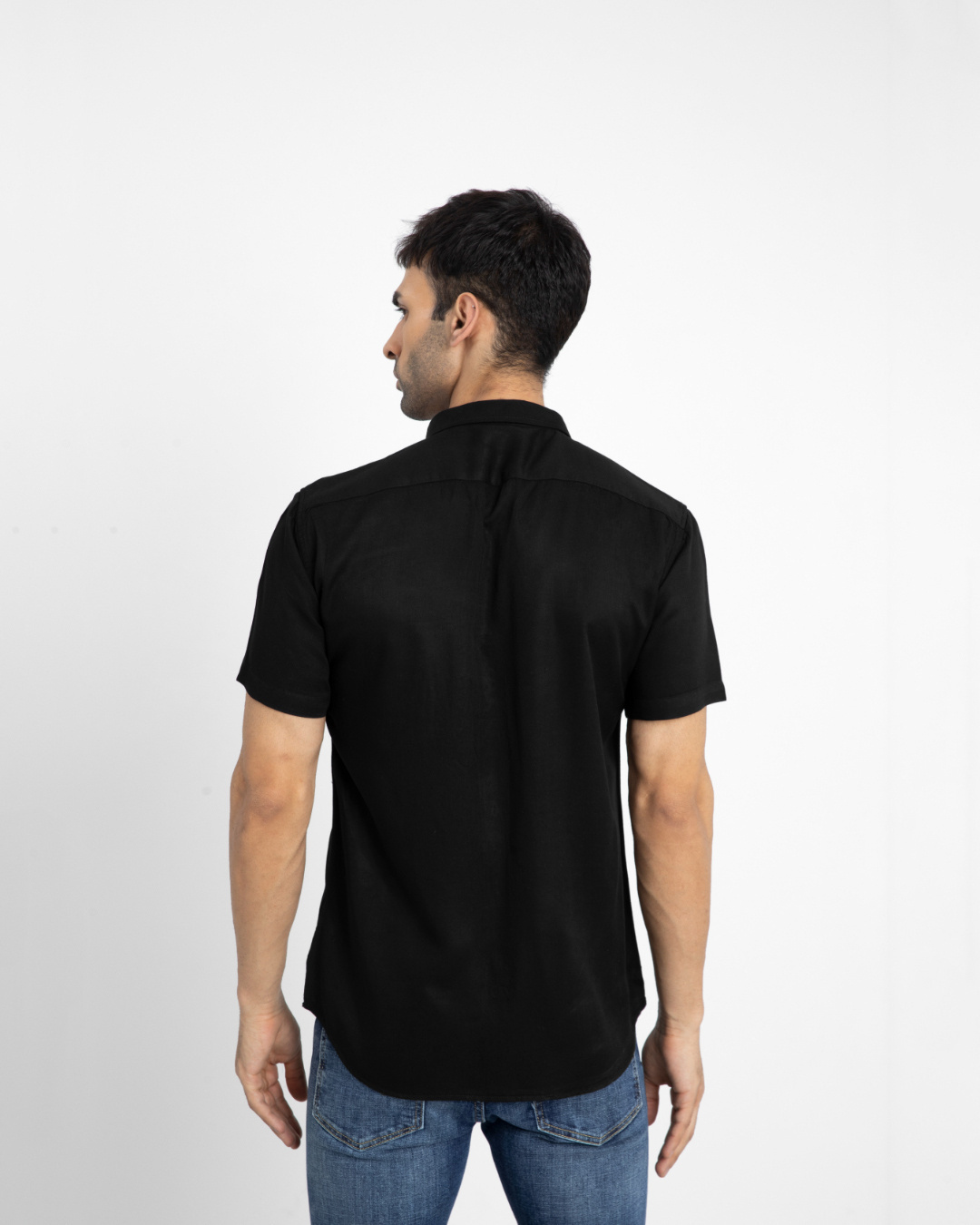 Shop Men's Black Slim Fit Cotton Blend Shirt-Back