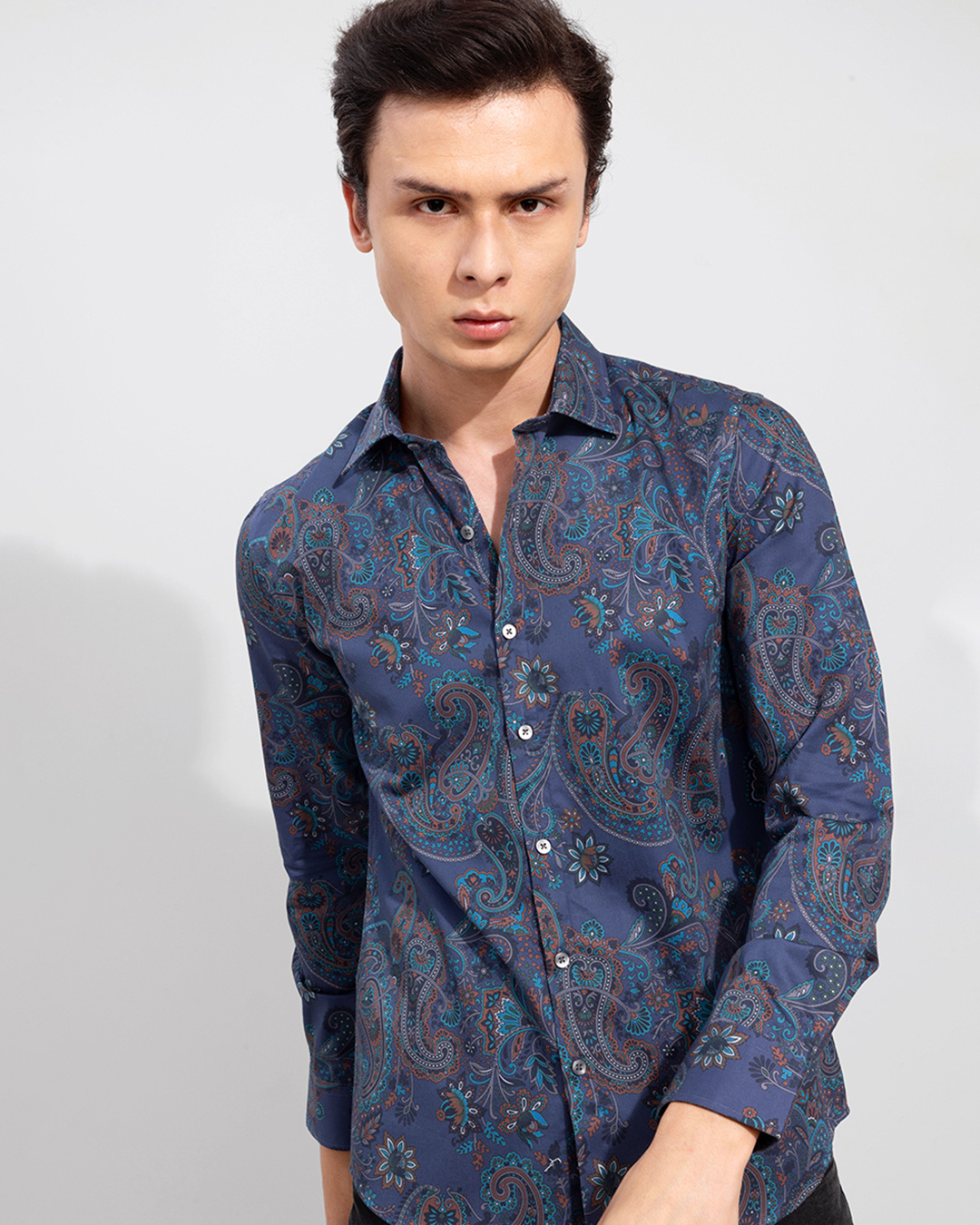 Buy Snitch Men's Blue Greek Paisley Printed Slim Fit Shirt Online at ...