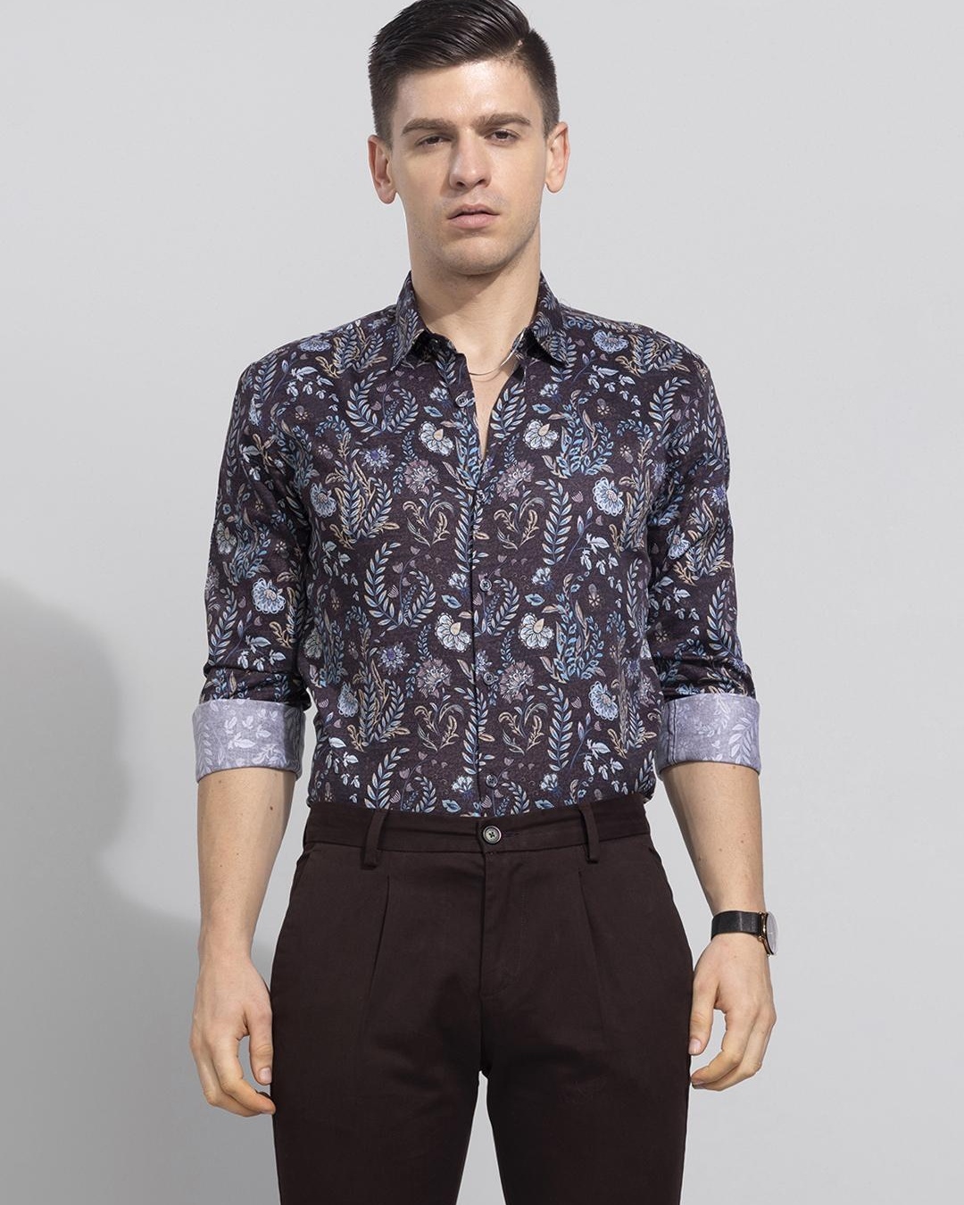 Buy Men's Brown Petal Pop Floral Printed Slim Fit Shirt for Men Online ...