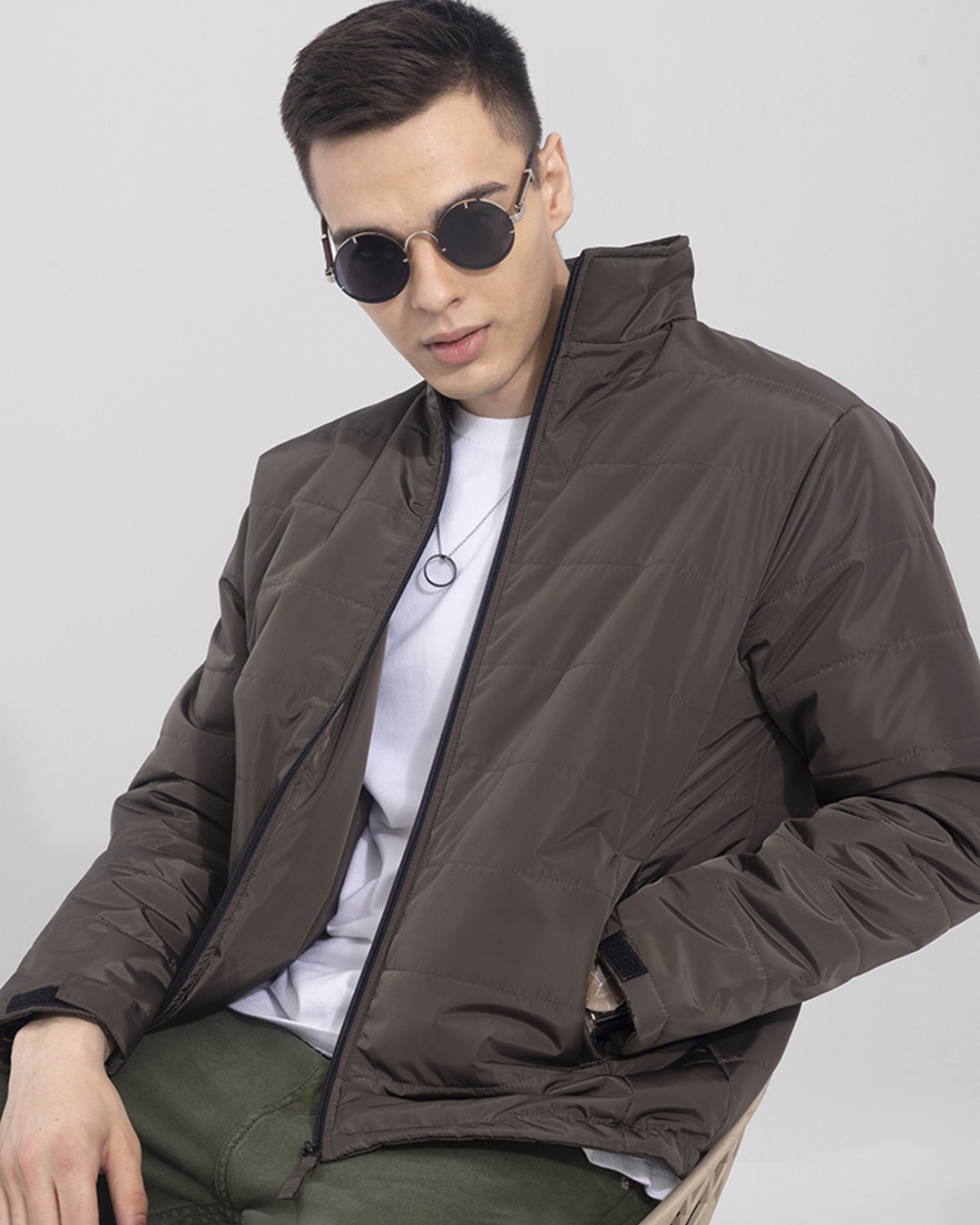 Buy Snitch Men's Brown Slim Fit Puffer Jacket for Men Brown Online at Bewakoof