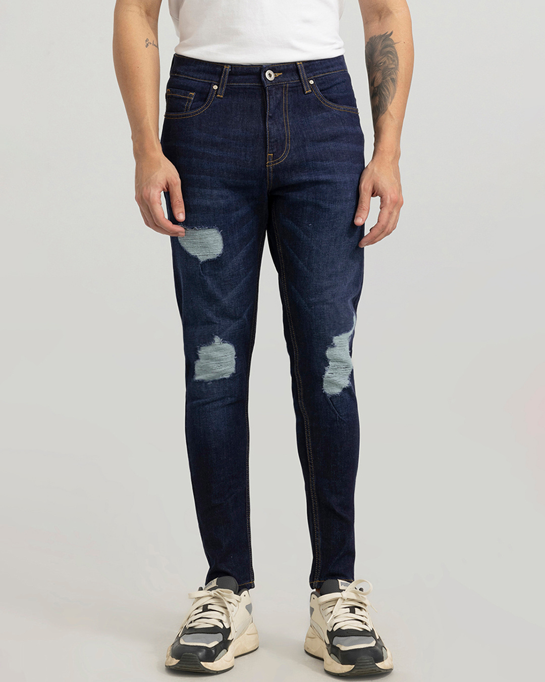 Shop Men's Drift Blue Distressed Skinny Fit Jeans-Back