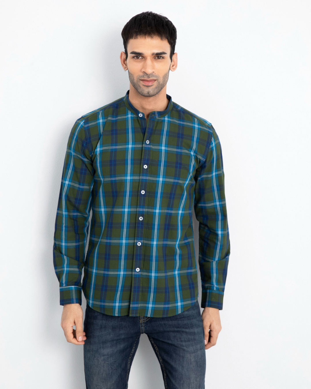 Shop Men's Green Checked Slim Fit Shirt-Back