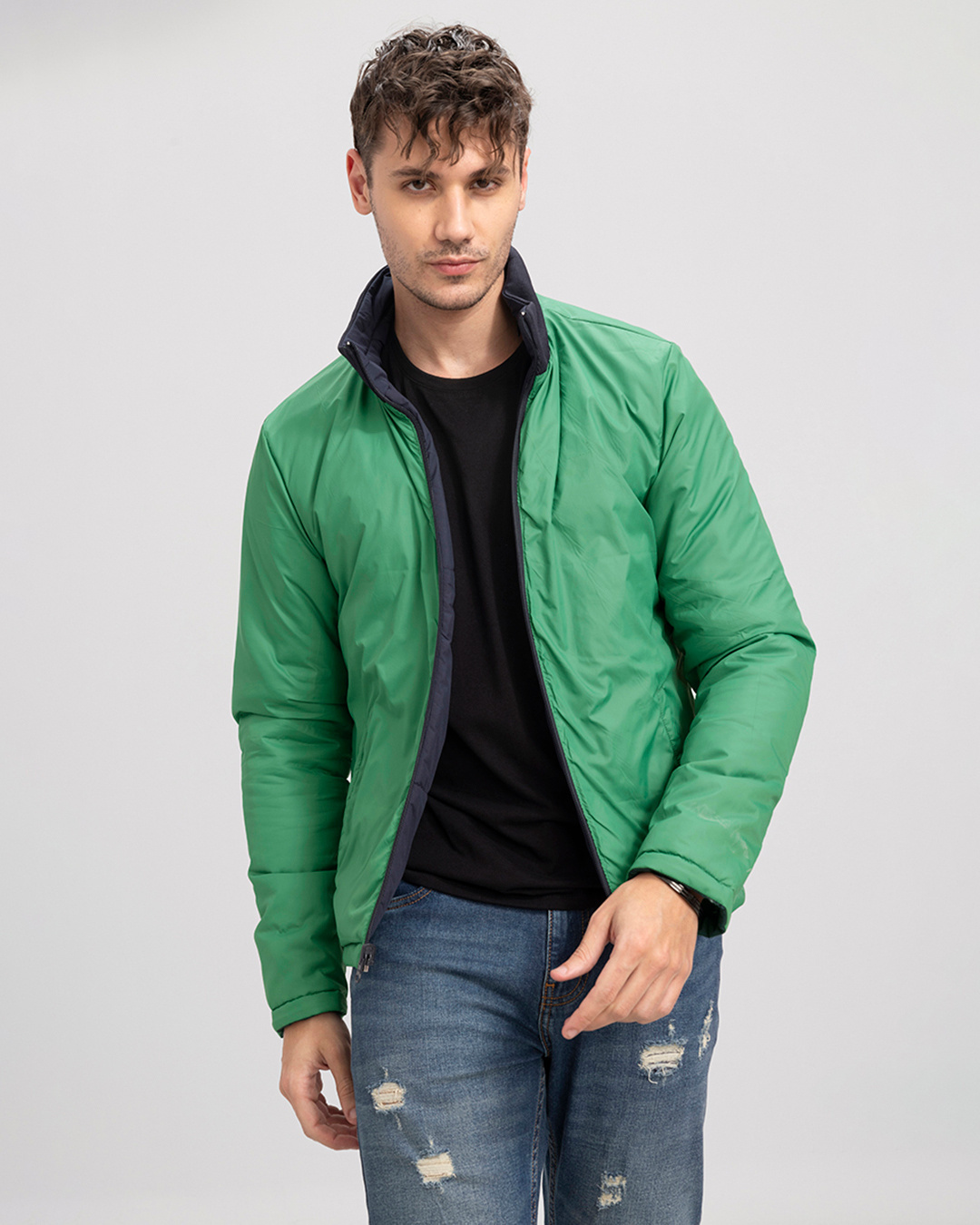 Buy Snitch Men's Green Slim Fit Reversible Puffer Jacket for Men Green ...