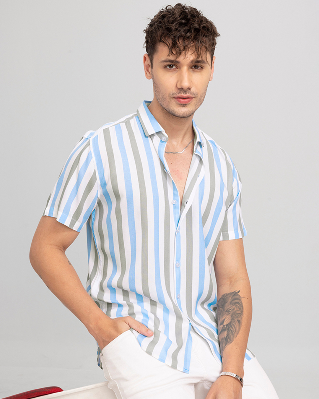 Buy Snitch Men's Grey Caius Striped Slim Fit Shirt Online at Bewakoof