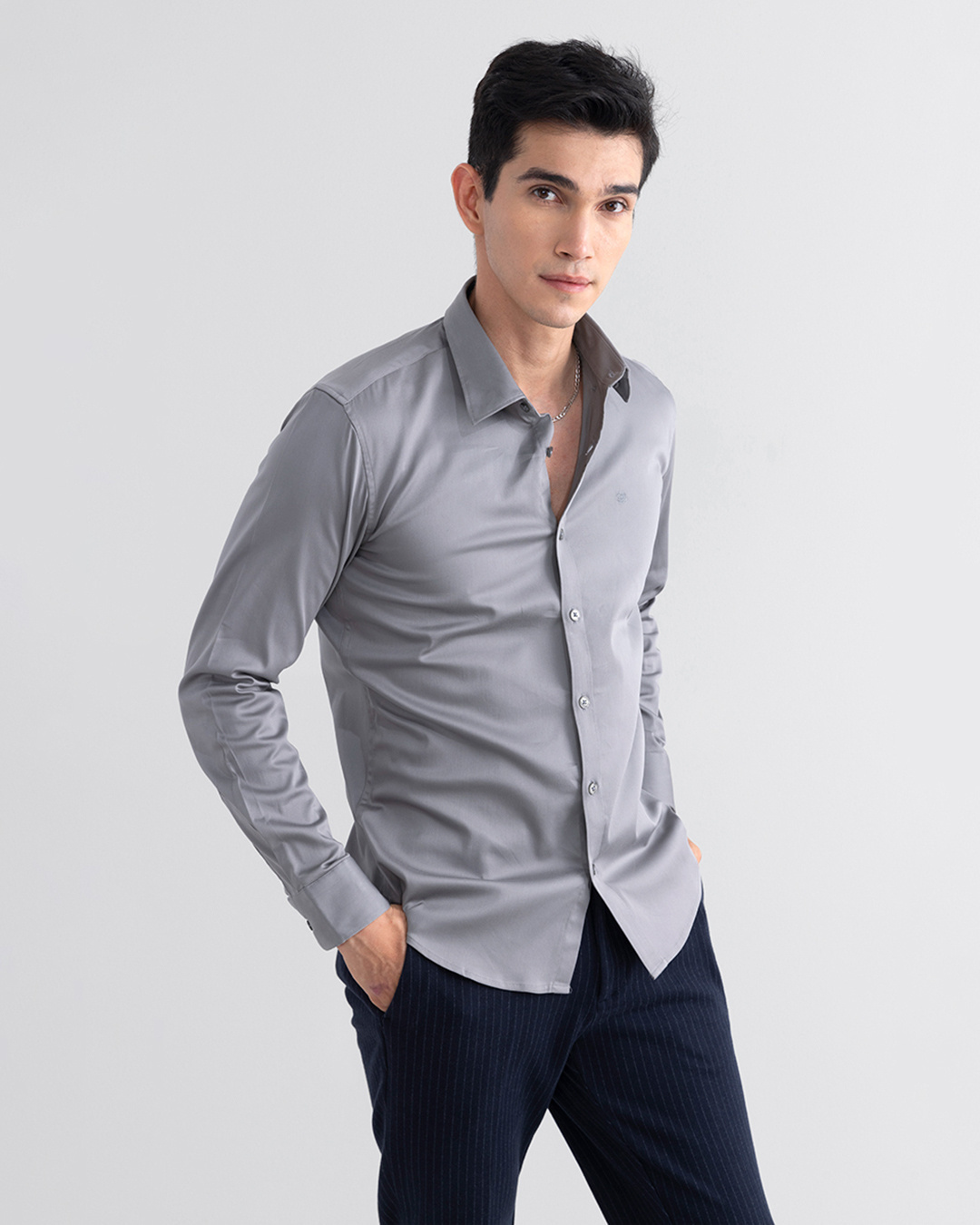 Buy Snitch Men's Grey On Loop Slim Fit Shirt Online at Bewakoof