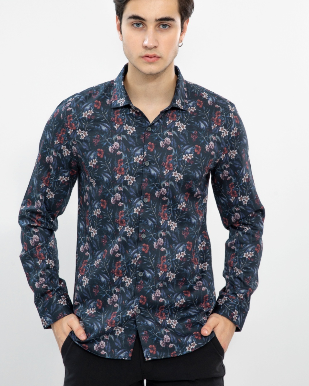 Buy Snitch Men's Navy All Over Floral Printed Slim Fit Shirt Online at ...