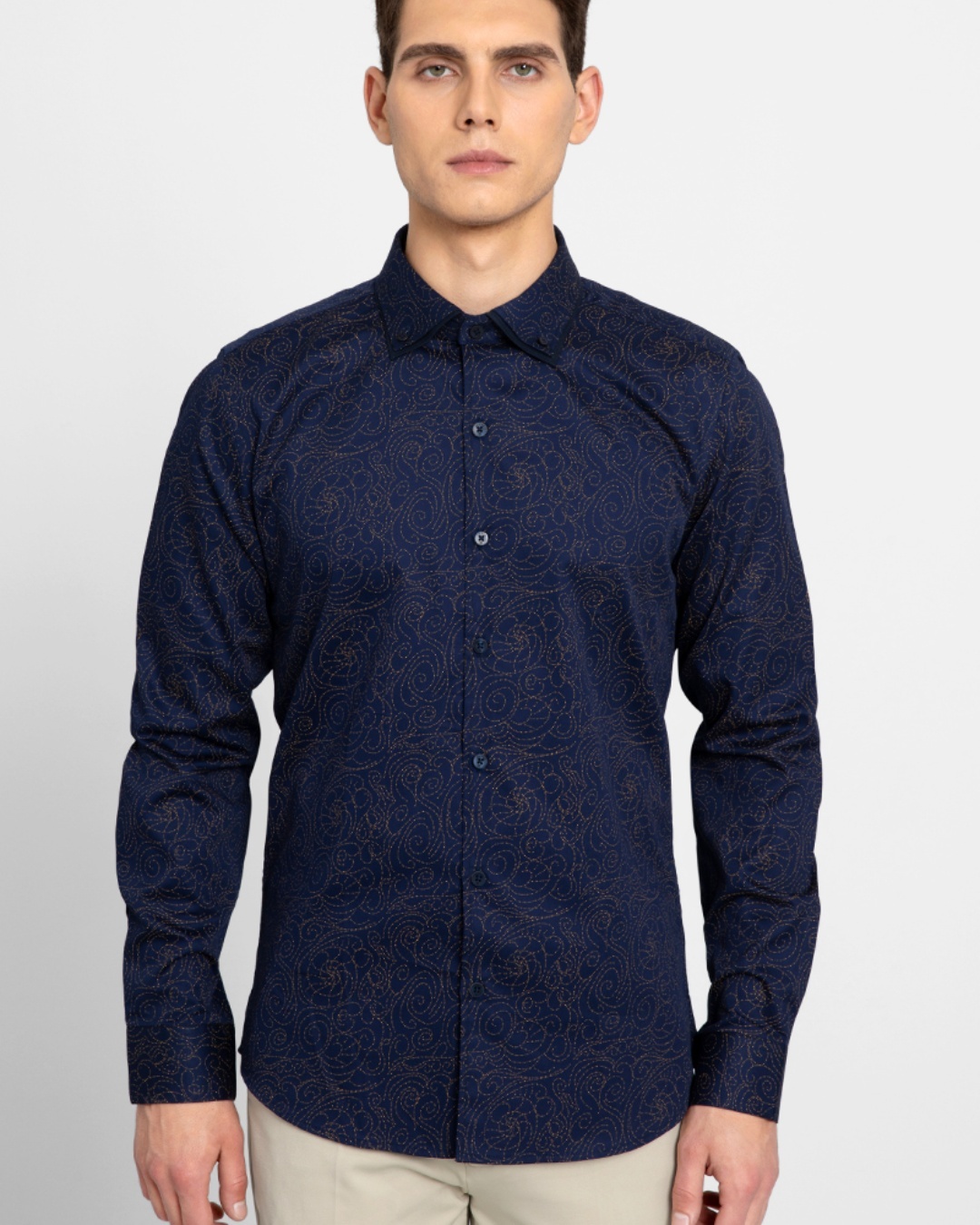 Buy Snitch Men's Navy All Over Printed Slim Fit Shirt for Men Blue ...