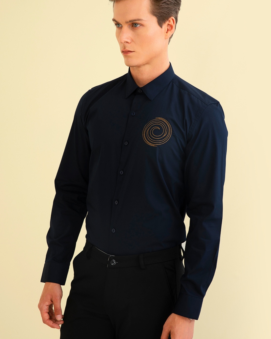 Shop Men's Navy Embroidered Slim Fit Shirt-Back