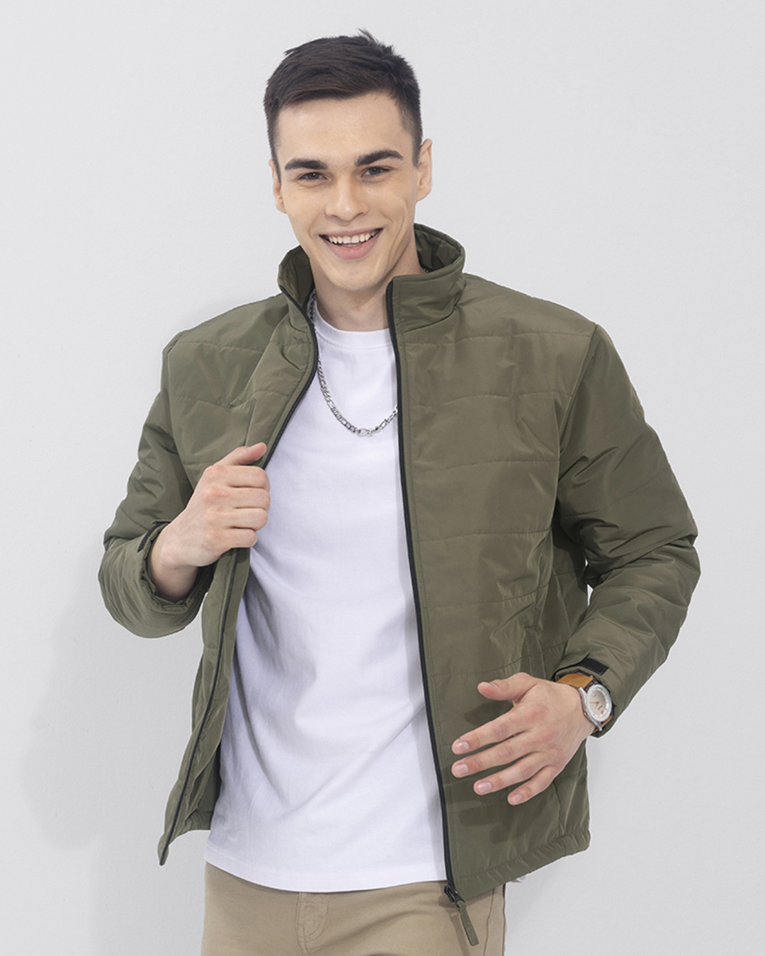 Buy Snitch Men's Olive Slim Fit Puffer Jacket Online at Bewakoof