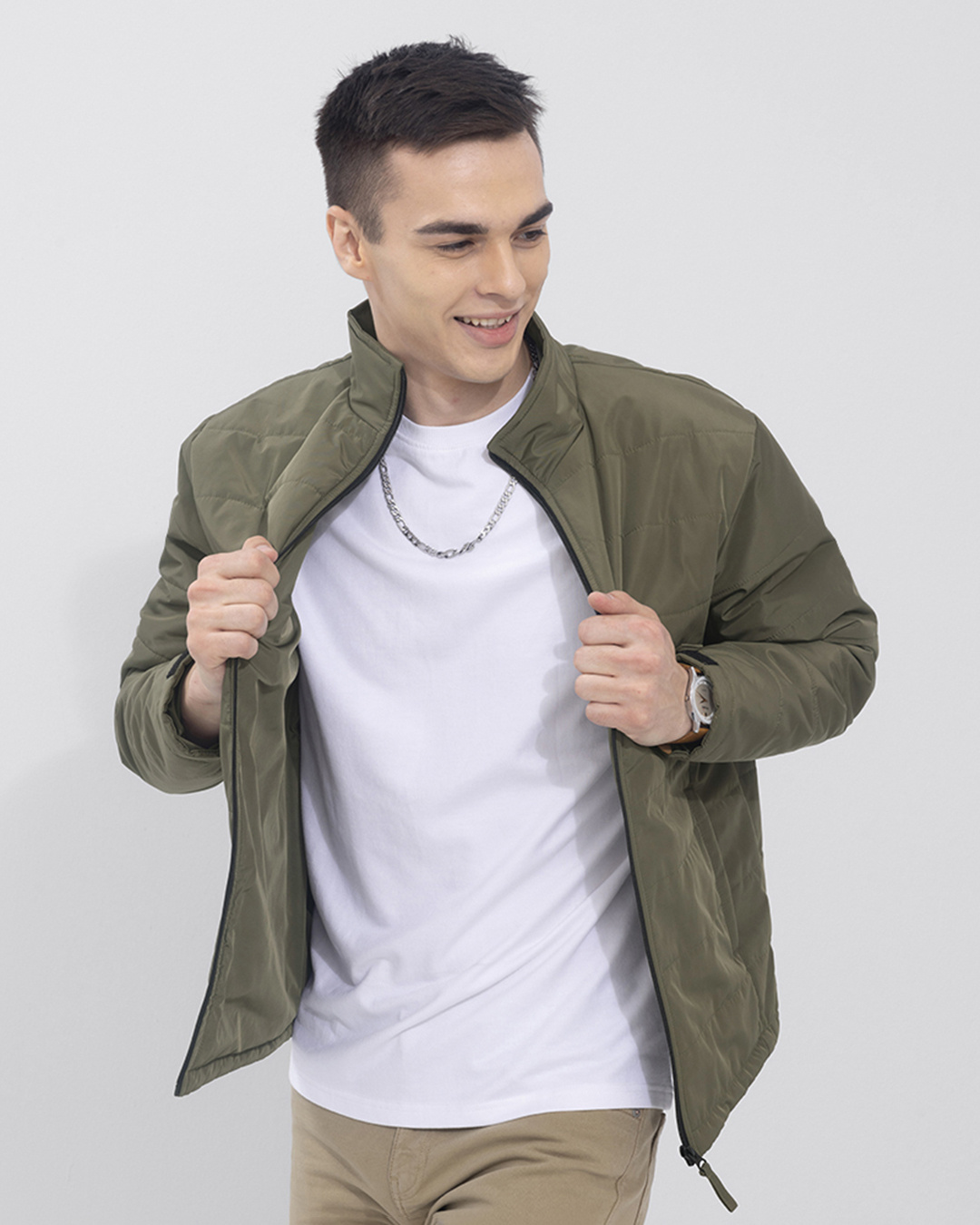 Buy Snitch Men's Olive Slim Fit Puffer Jacket Online at Bewakoof