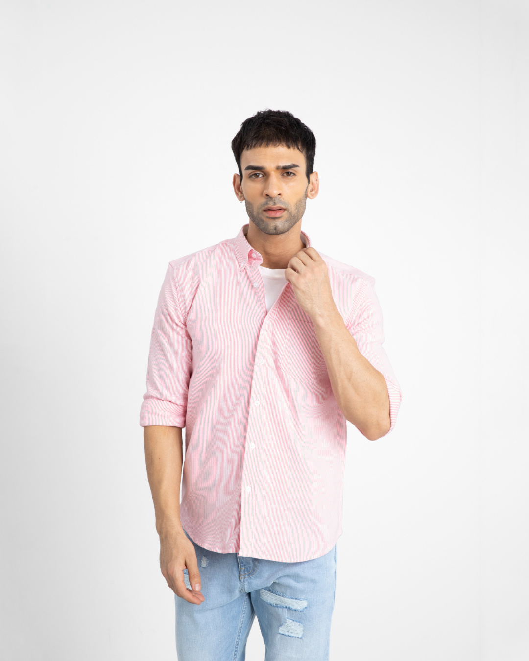 Buy Snitch Men's Pink Striped Slim Fit Shirt for Men Pink Online at