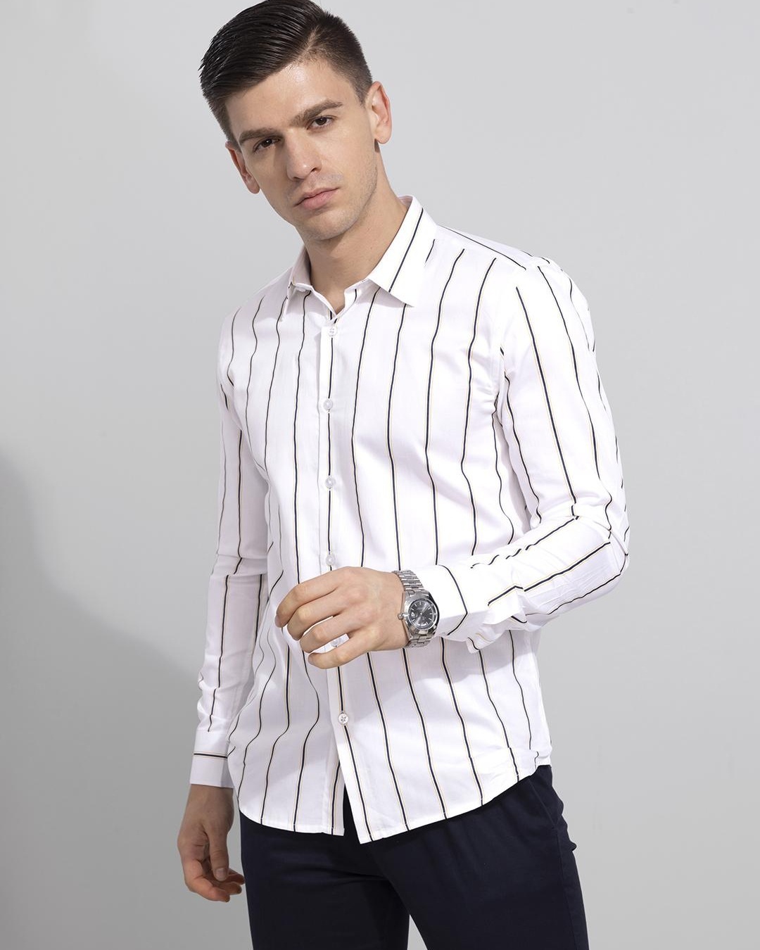 Shop Men's White Hunger Striped Slim Fit Shirt-Back