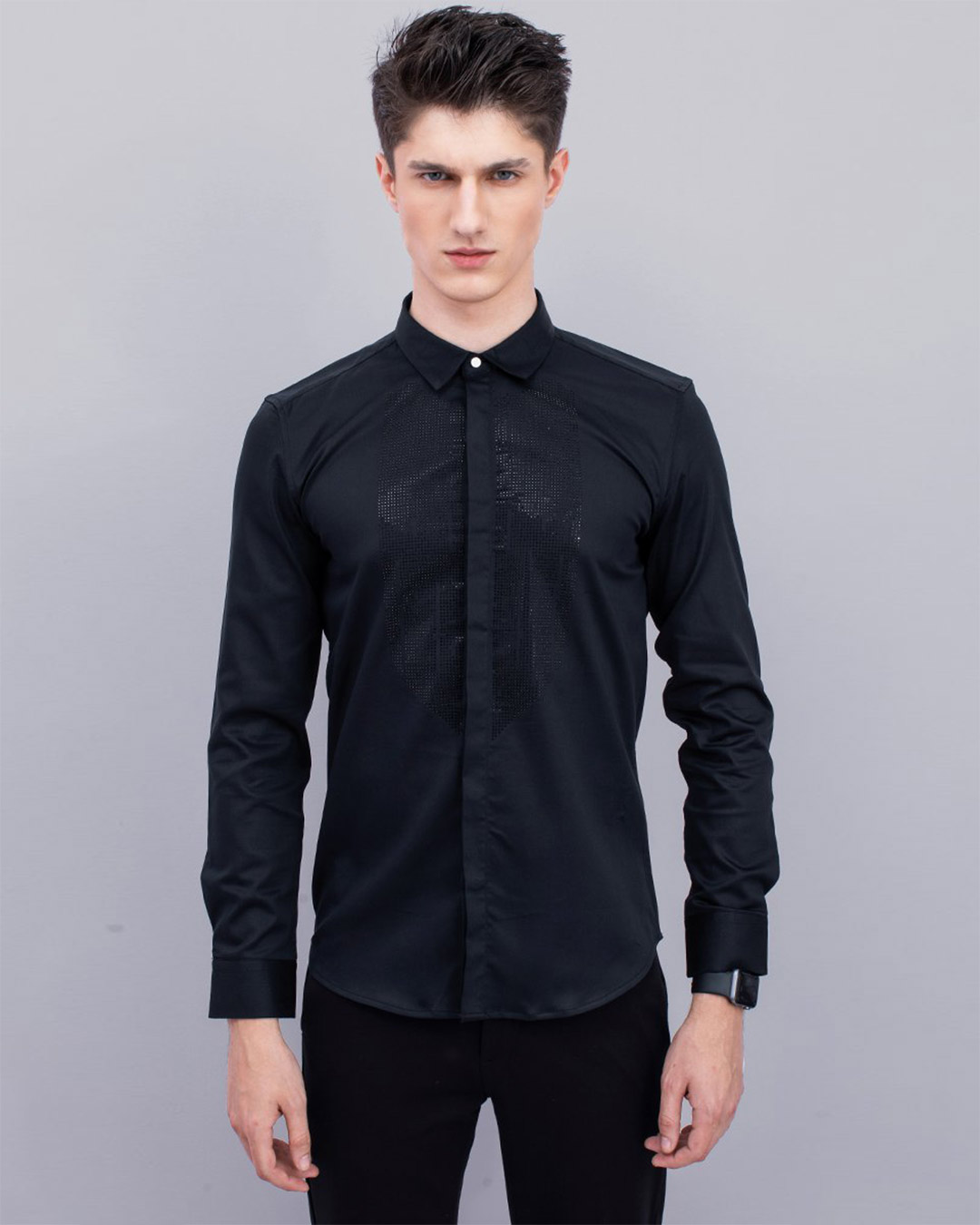 Shop Navy Beaded Designer Shirt-Back