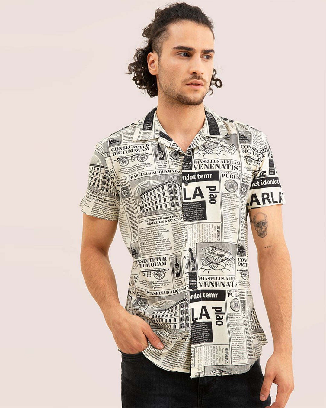 Buy Snitch Newspaper Print Cream Shirt for Men White Online at Bewakoof