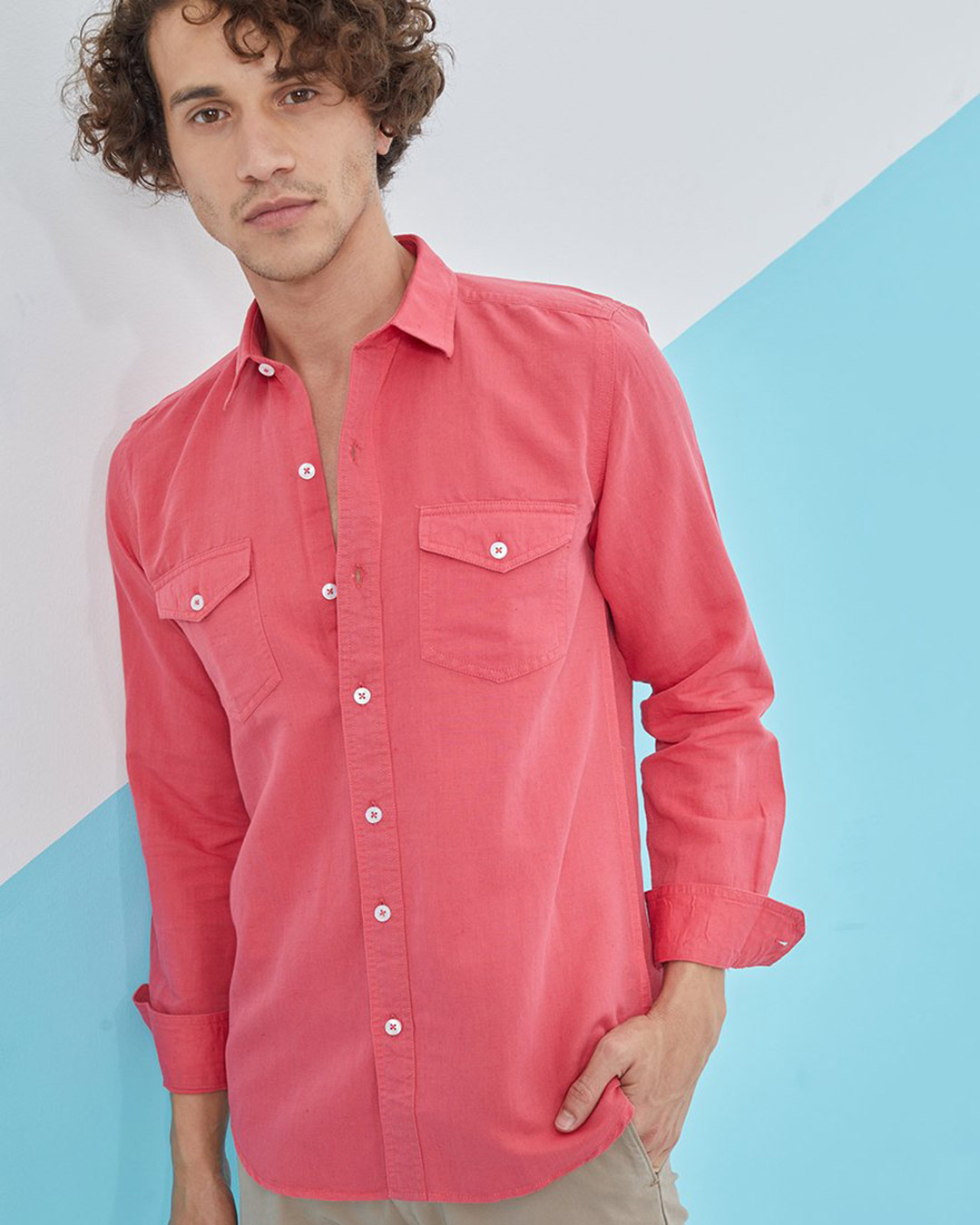 Snitch Pink Double Pocket Cotlin Shirt 