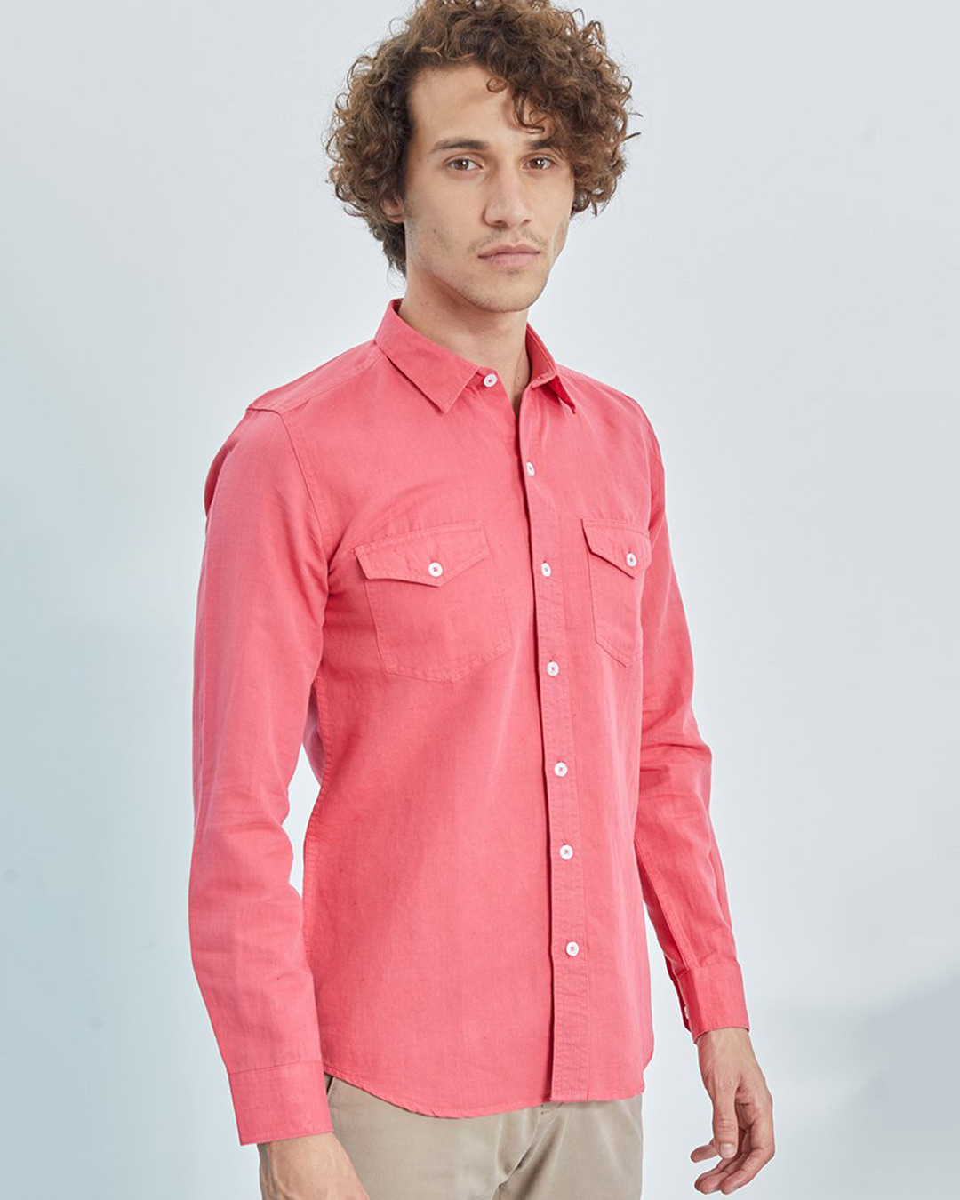 Shop Pink Double Pocket Cotlin Shirt-Back