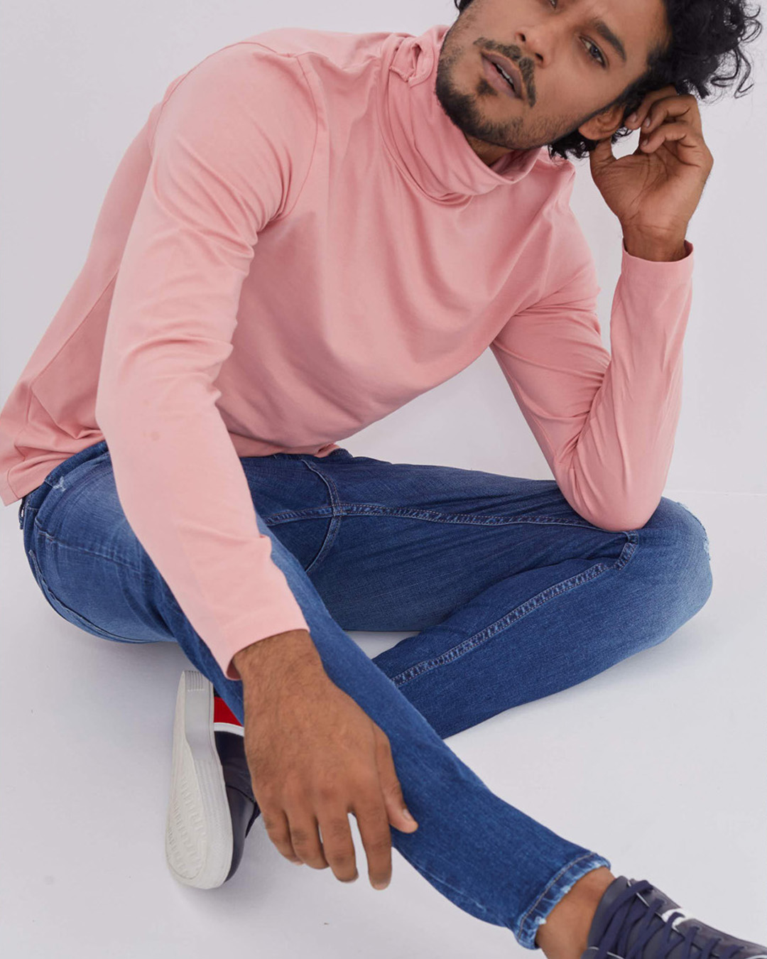 Shop Pink Full Sleeves T Shirt With Face Cover-Back