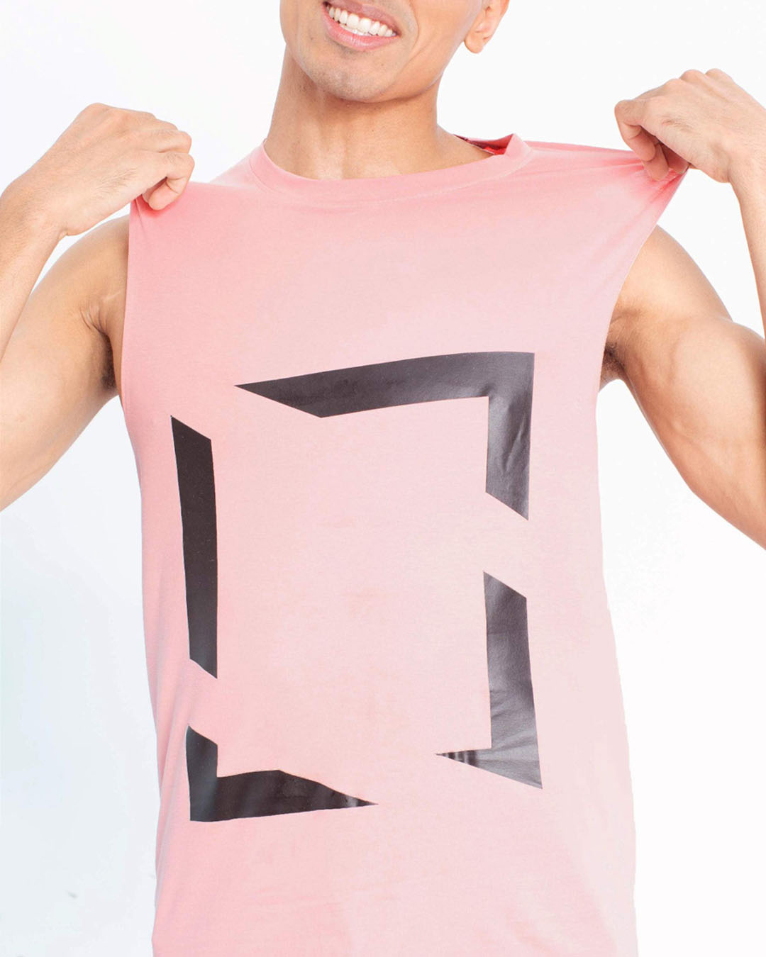 Shop Pink Printed Square Cut Sleeveless T Shirt-Back