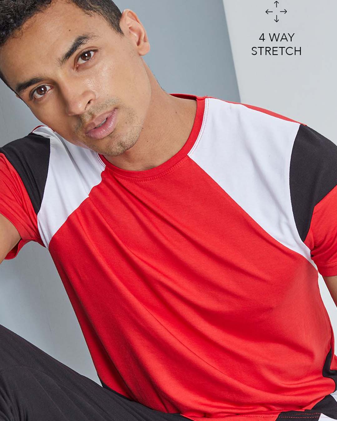 Shop Red Cut & Sew Arm 4 Way Stretch T Shirt-Back