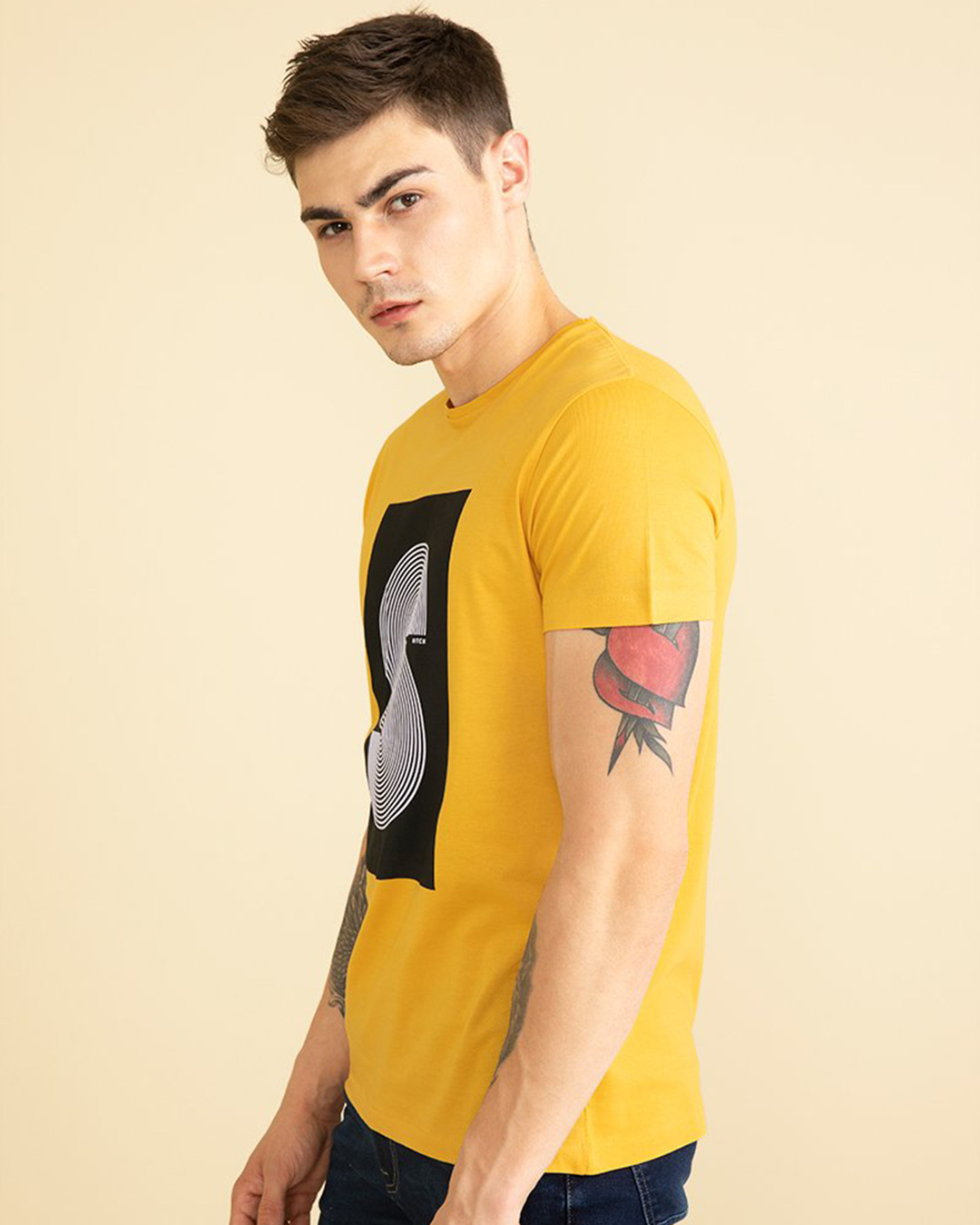 Shop S Design Yellow Graphic T Shirt-Back
