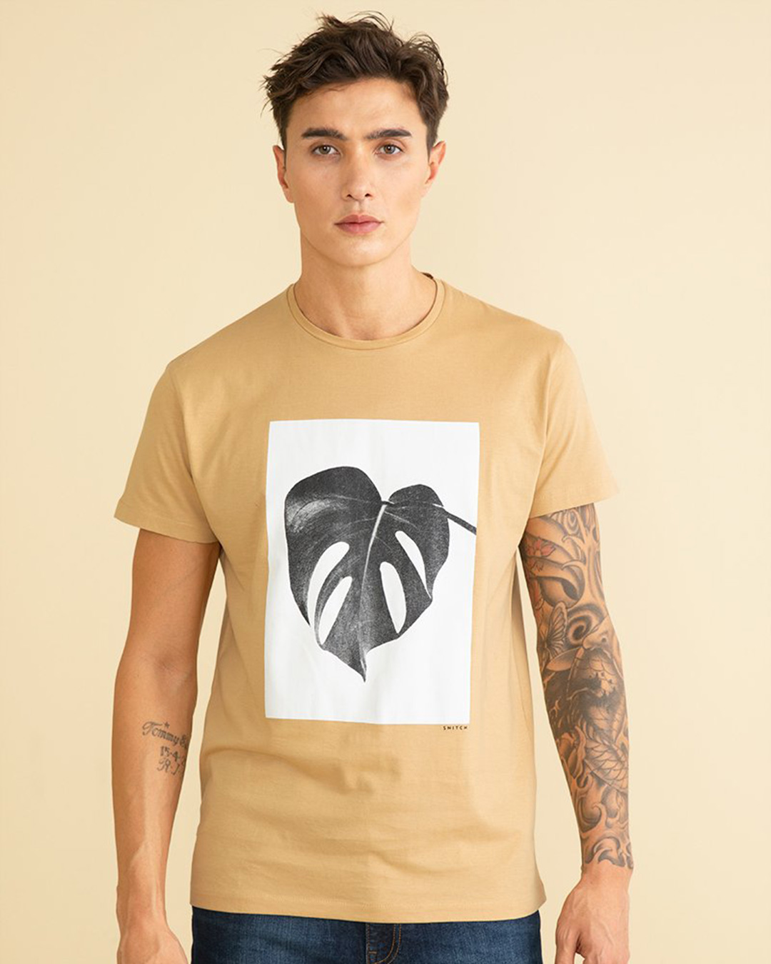 Buy Snitch Split Leaf Sand Brown Graphic T-Shirt Online at Bewakoof