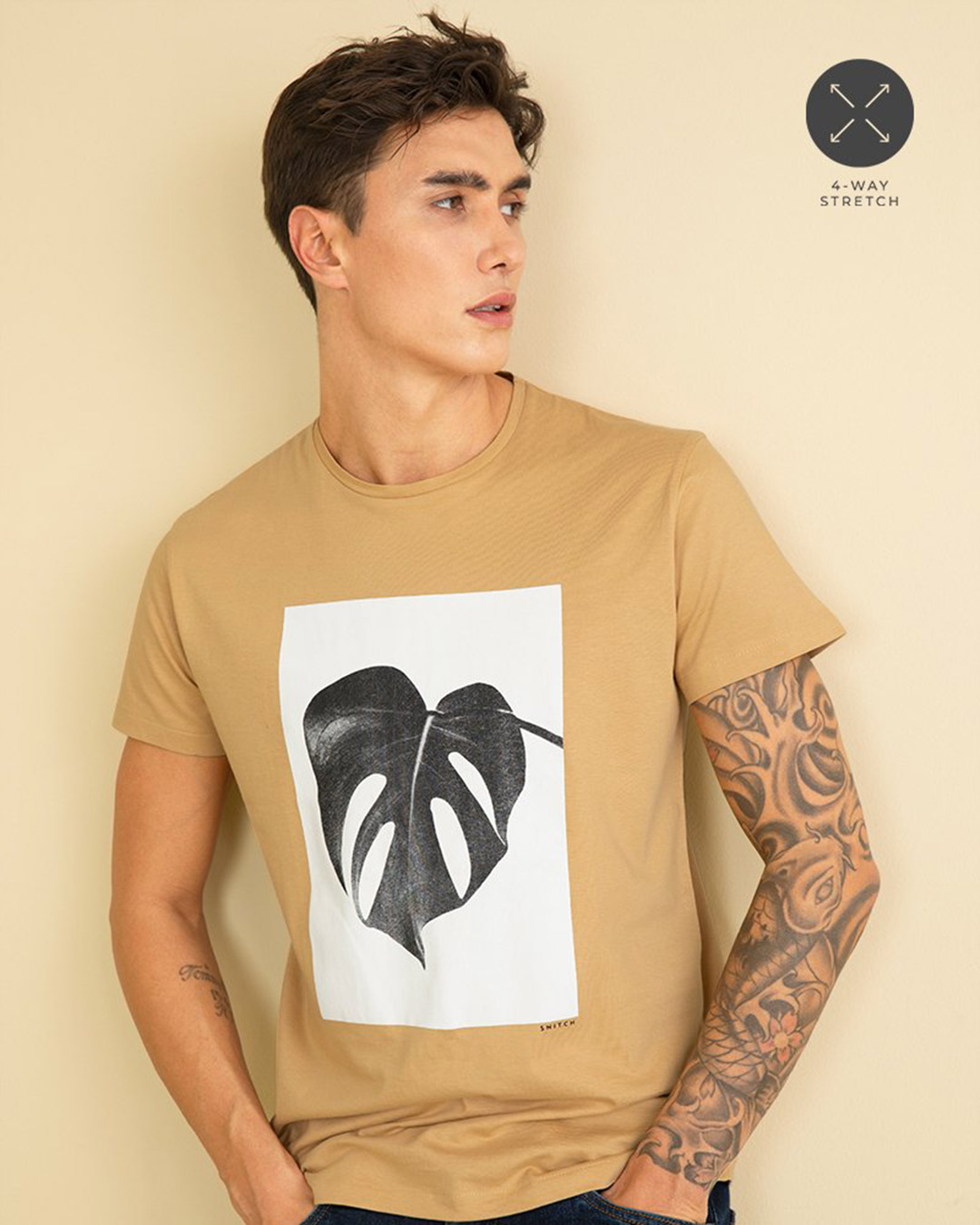 Shop Split Leaf Sand Brown Graphic T Shirt-Back