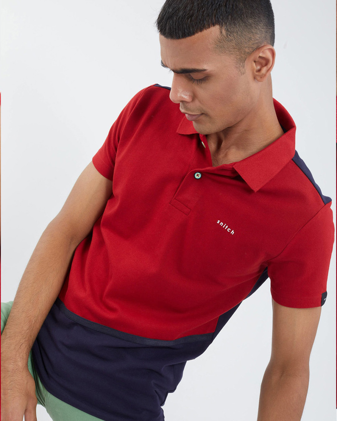 Shop Ssangria Dual Color Knitted Polo T Shirt-Back