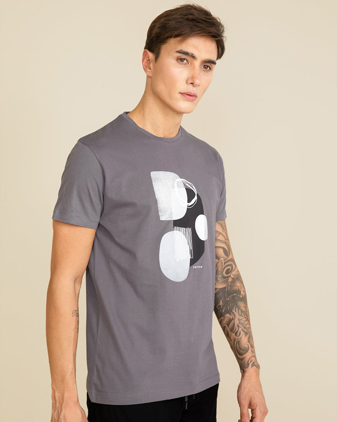 Shop Stone Abstract Grey Graphic T Shirt-Back