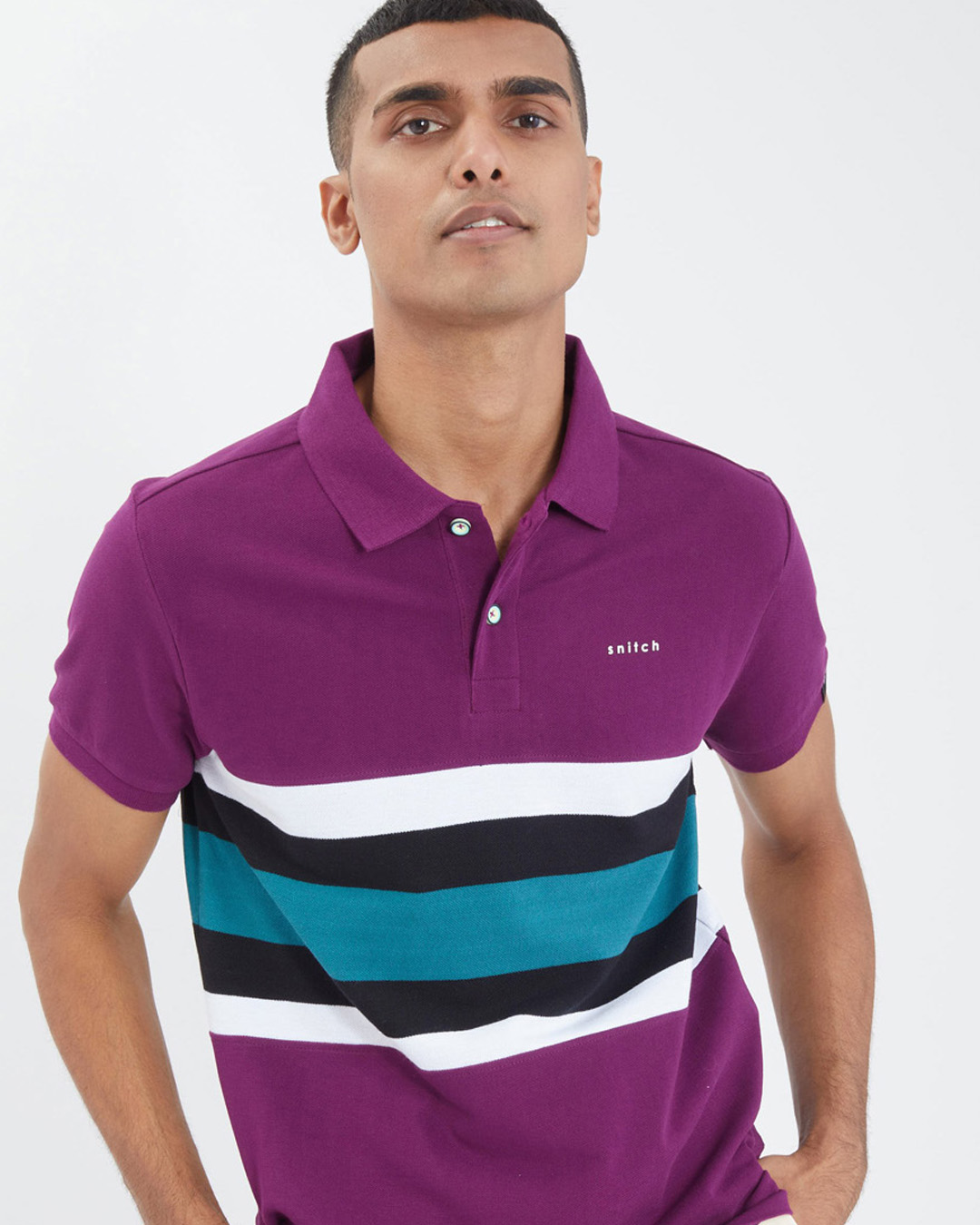 Shop Tyrian Purple Cut & Sew Knitted Polo T Shirt-Back