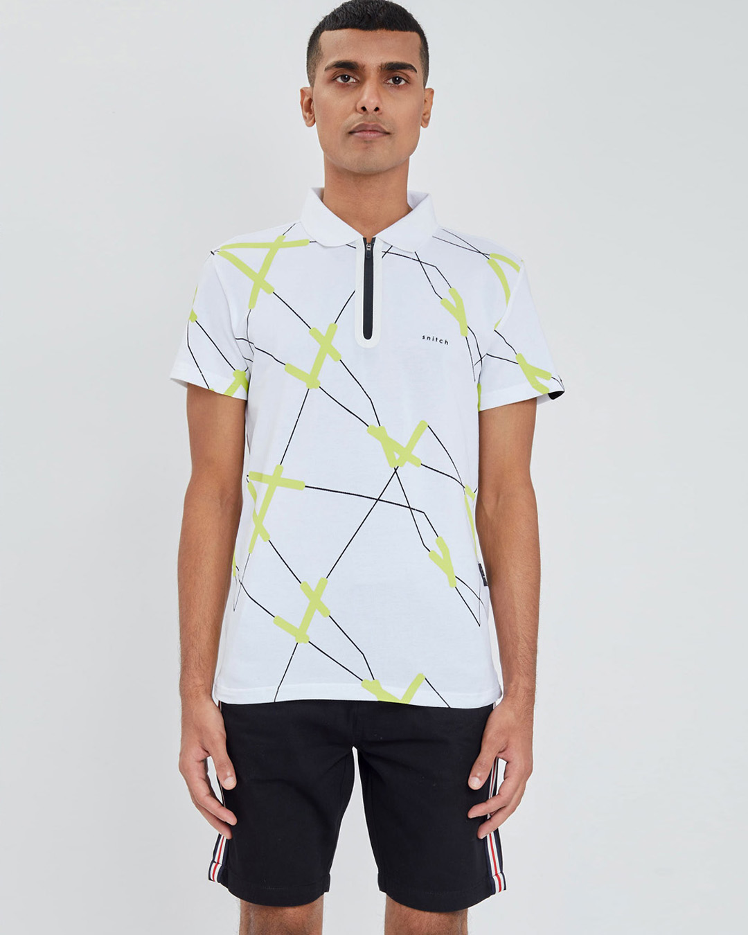 snitch white zipper polo t shirt