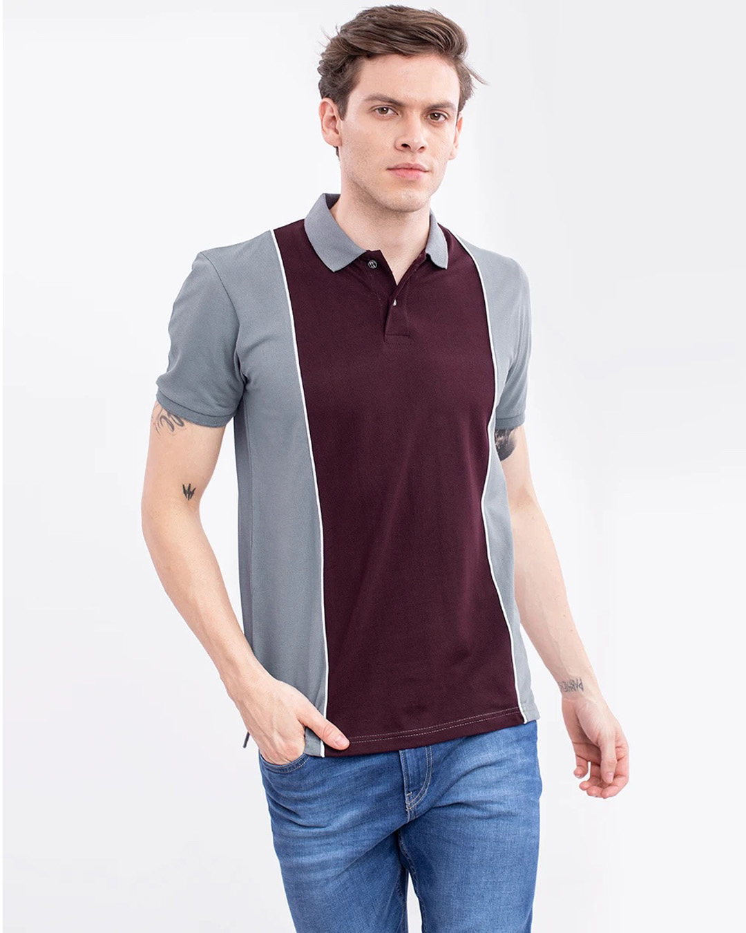 Shop Wine Cut & Sew Knitted Polo T Shirt-Back