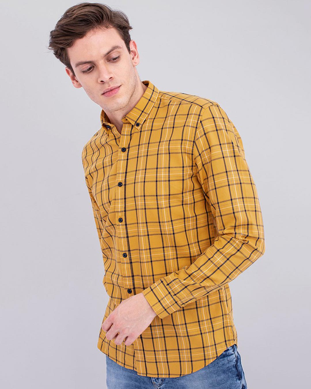 Shop Yellow Multi Checks Twill Shirt-Back