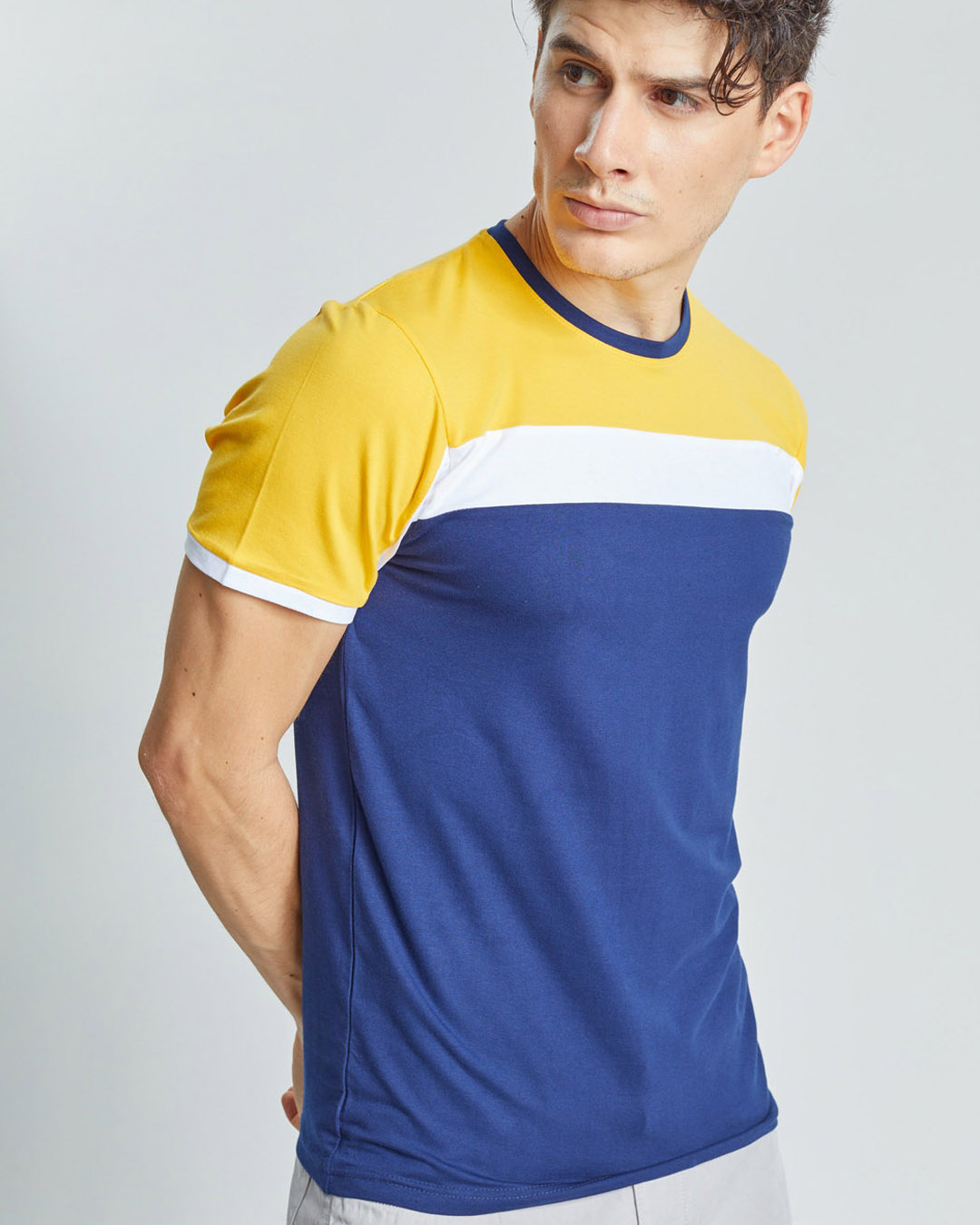 Shop Yellow Multi Color Cut & Sew T Shirt-Back