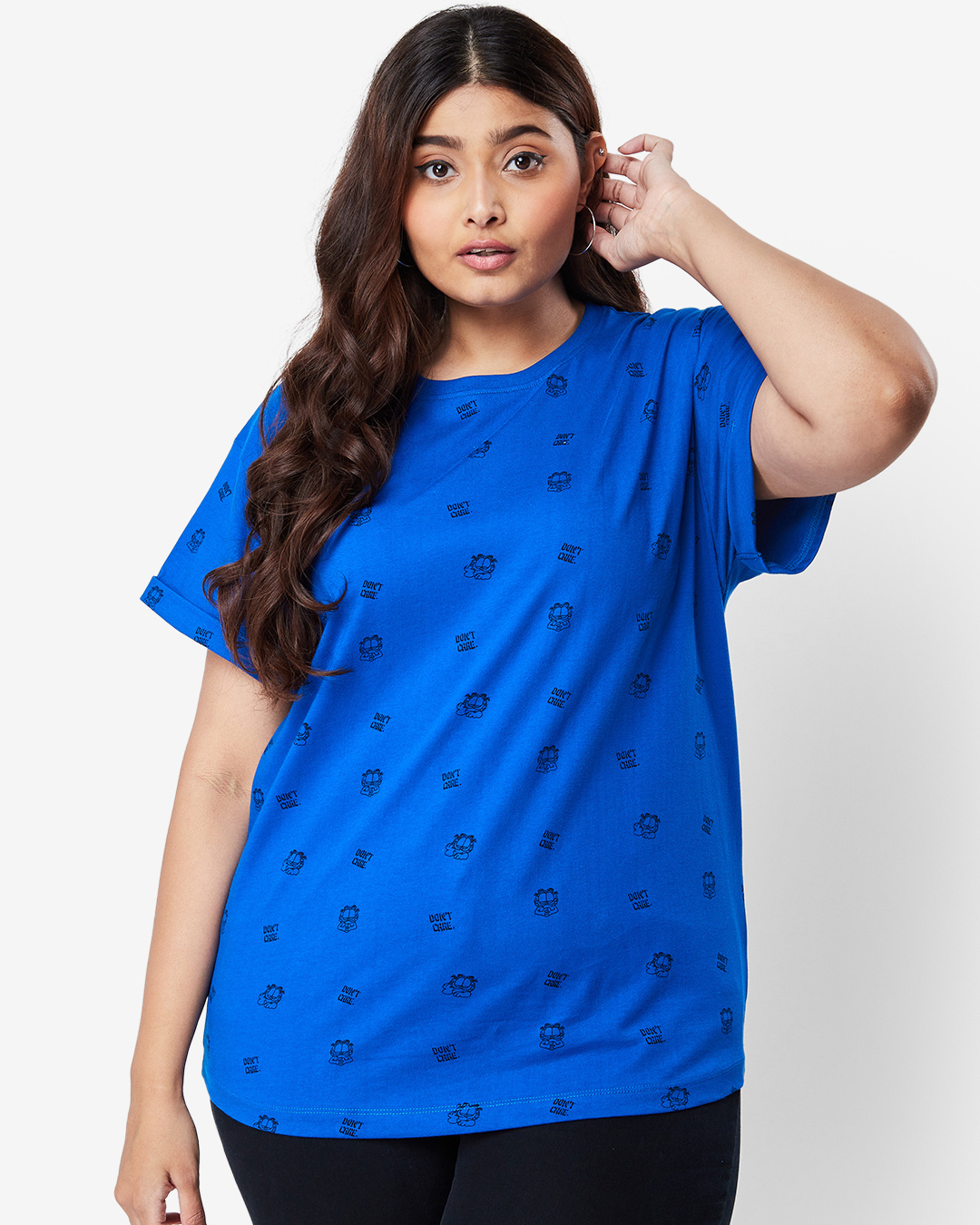 Shop Women's Snorkel Blue All Over Printed Plus Size Boyfriend T-shirt-Back