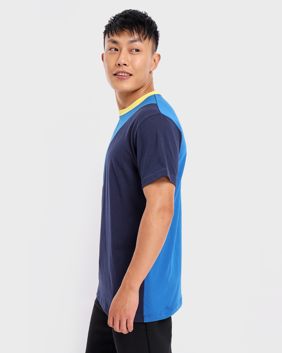 Shop Men's Blue Color Block T-shirt-Back