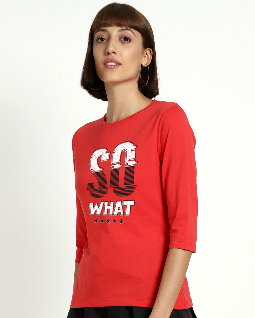 Shop So What Stars 3/4 Sleeve Round Neck T-Shirt-Back