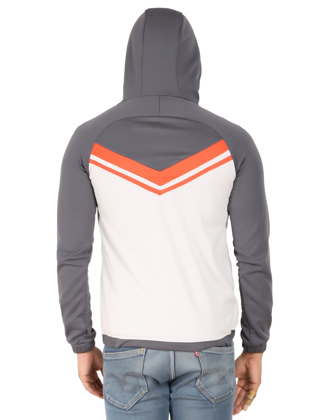 Shop Men's Italian Fleece White & Grey Hoodie Jacket with Orange Contrast-Back