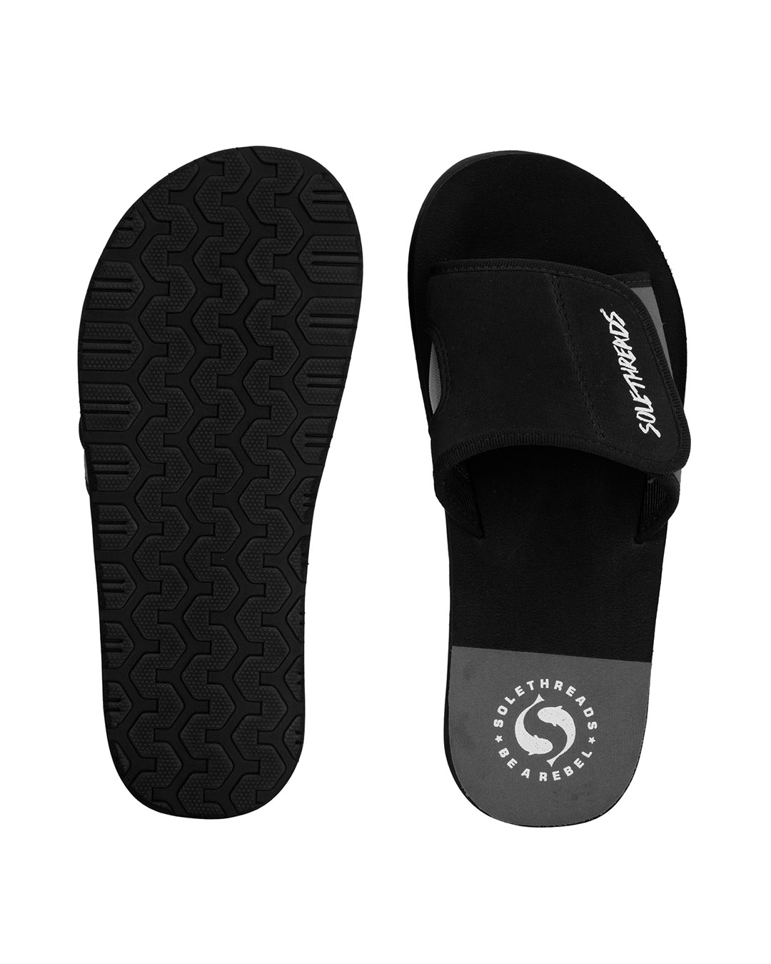 Shop Freeway Black & Grey Velcro Adjustable Strap Men's Sliders-Back