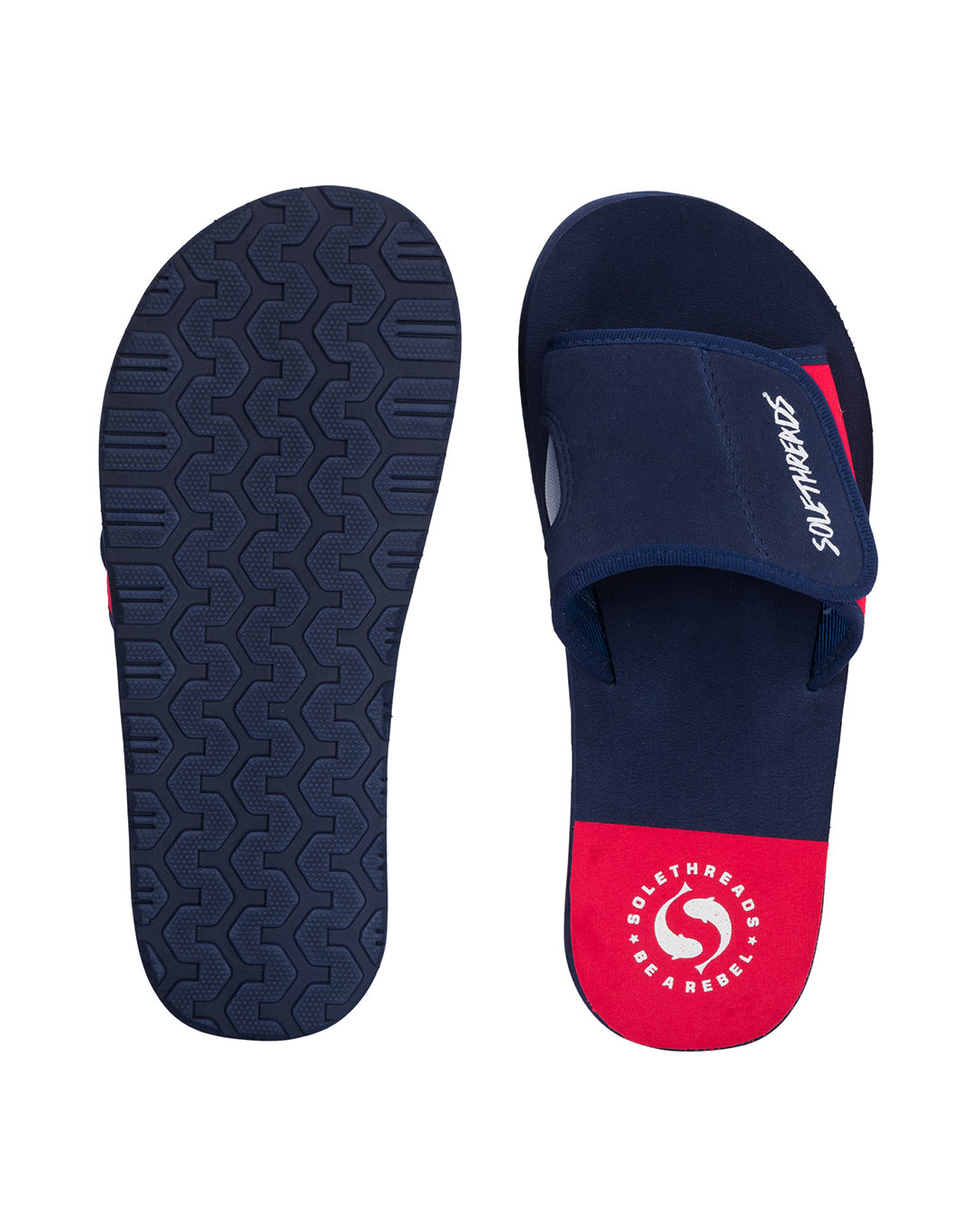 Shop Freeway Navy & Red Velcro Adjustable Strap Men's Sliders-Back