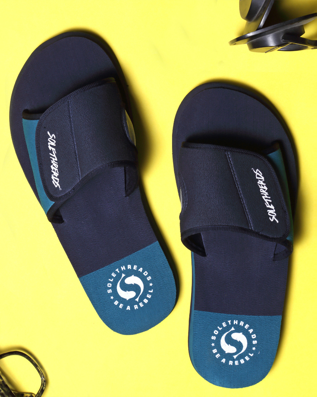 Buy Men's Blue Cushioned Footbed Velcro Adjustable Slides Online in ...